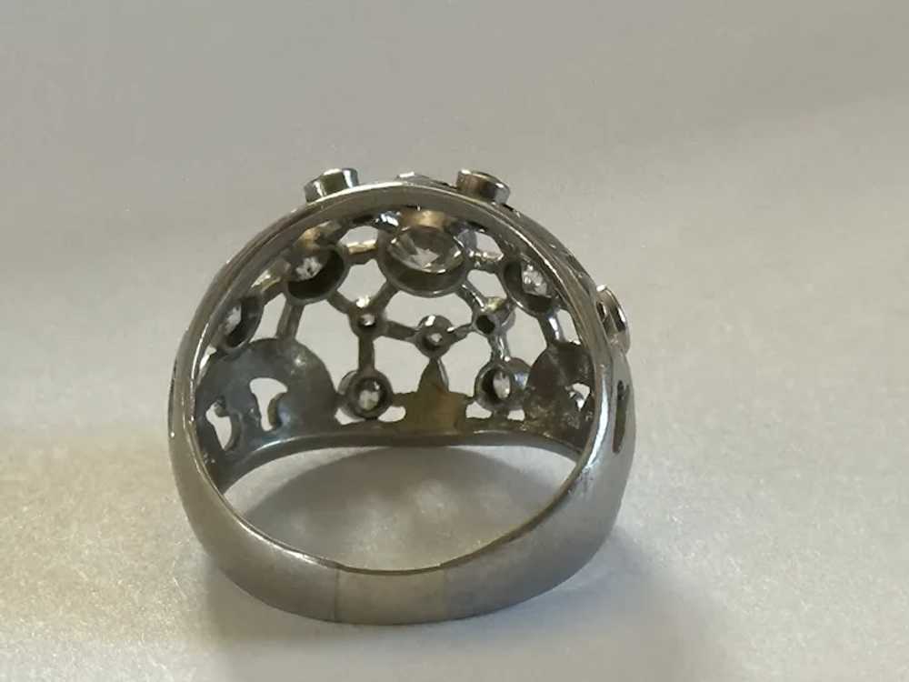 Heavy Antique French Diamond Platinum Bombe Ring - image 6