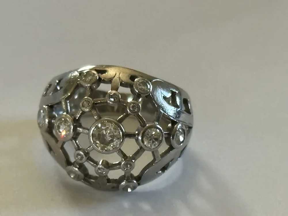 Heavy Antique French Diamond Platinum Bombe Ring - image 7