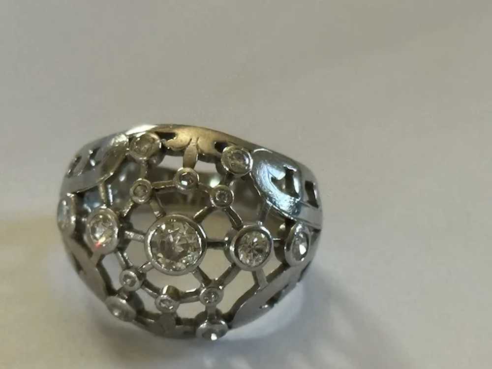 Heavy Antique French Diamond Platinum Bombe Ring - image 8