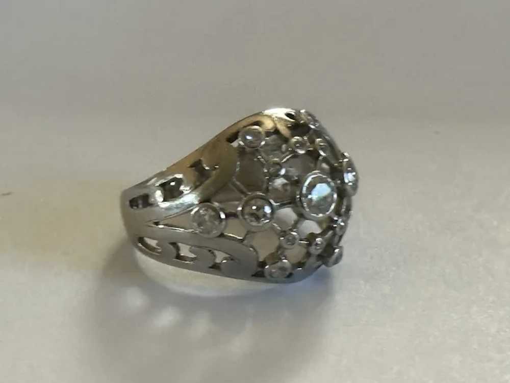 Heavy Antique French Diamond Platinum Bombe Ring - image 9