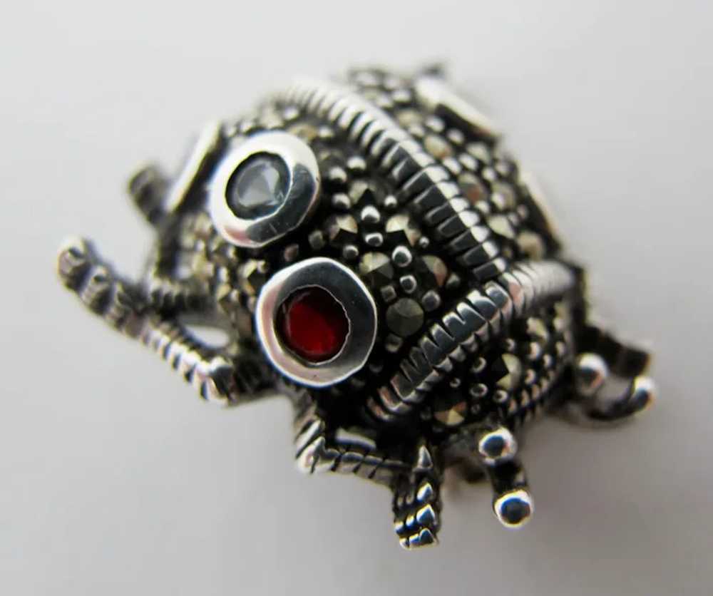 Sterling Silver Beetle Bug Brooch With Semiprecio… - image 5