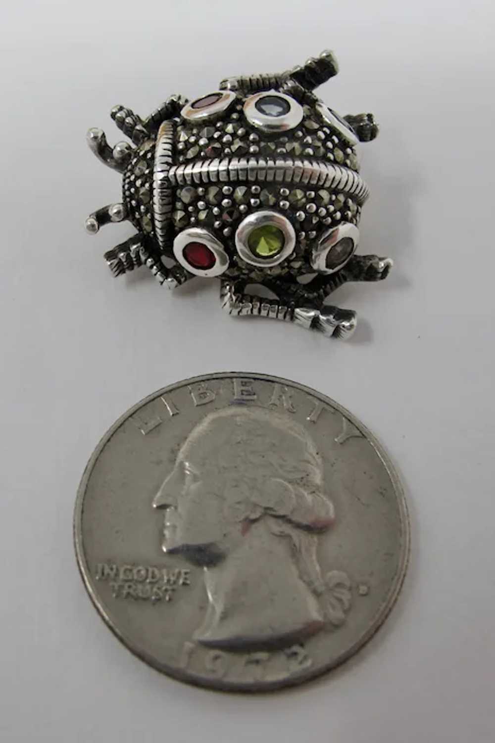 Sterling Silver Beetle Bug Brooch With Semiprecio… - image 6