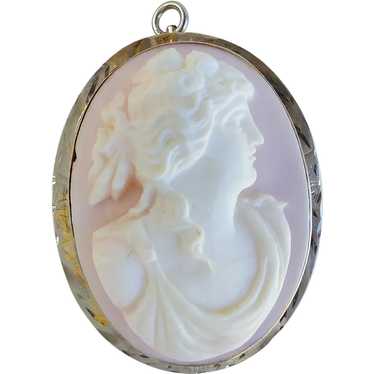 Antique Victorian 10K Gold Hand Carved Pink Shell… - image 1