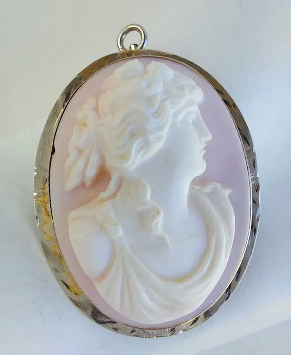 Antique Victorian 10K Gold Hand Carved Pink Shell… - image 5