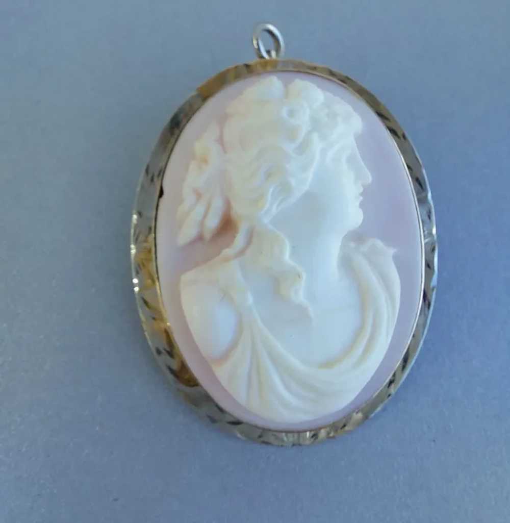 Antique Victorian 10K Gold Hand Carved Pink Shell… - image 7