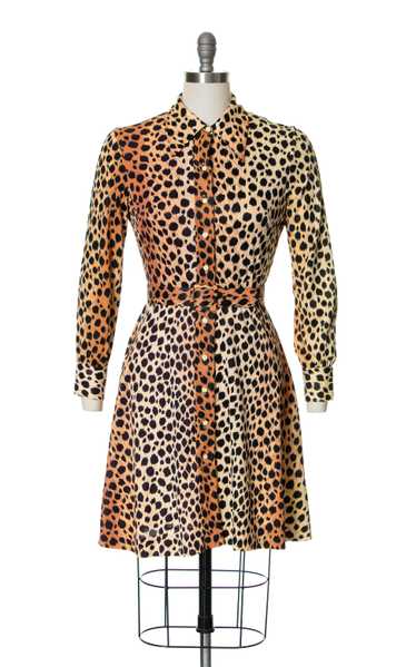 1970s Animal Print Jersey Shirtwaist Dress | small