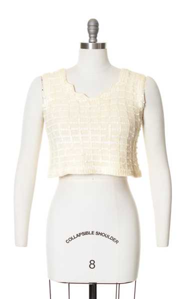 1960s Sequined Knit Wool Crop Top | small/medium