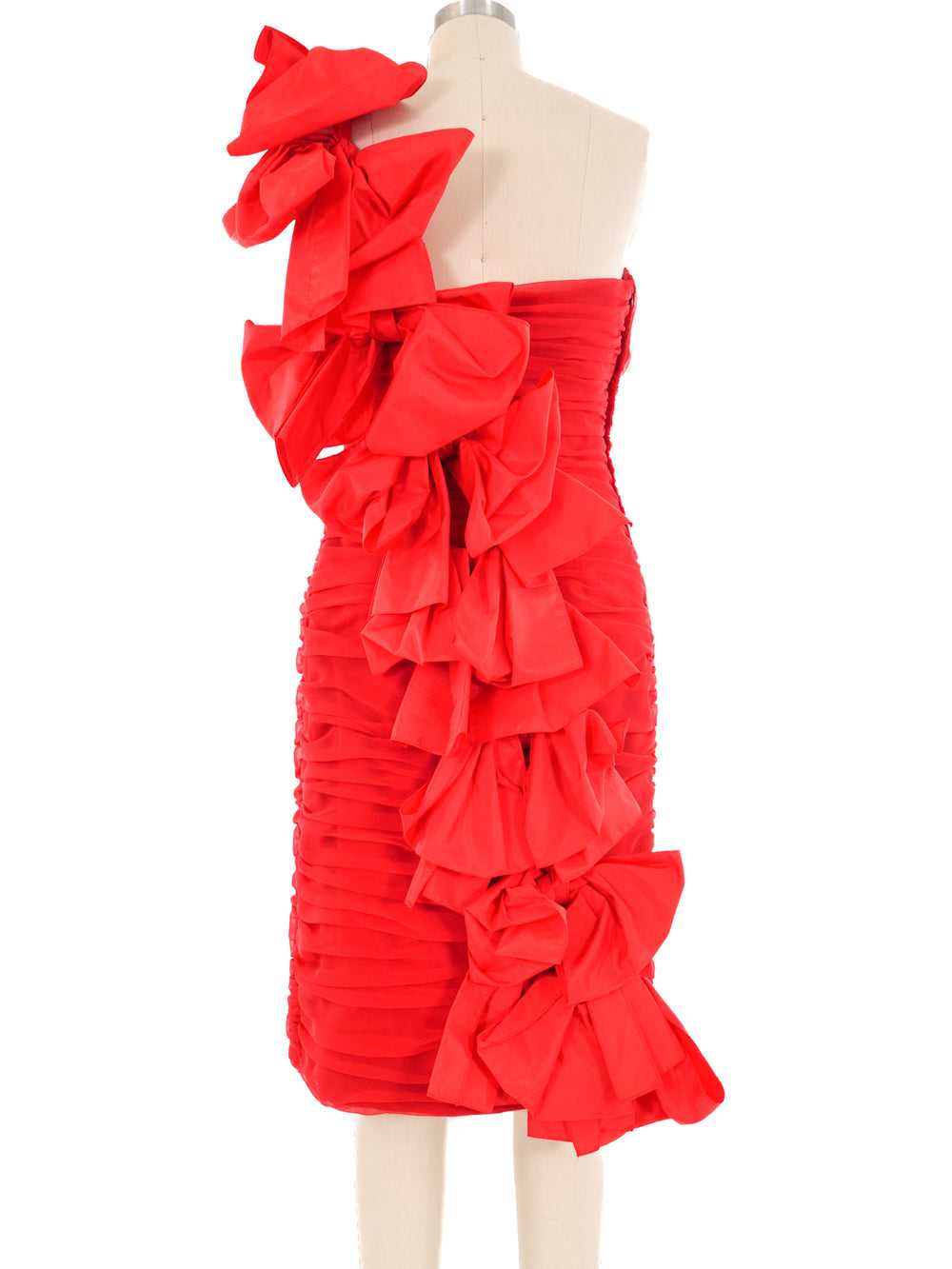 1980's Red Ruched Bow Back Dress - image 6