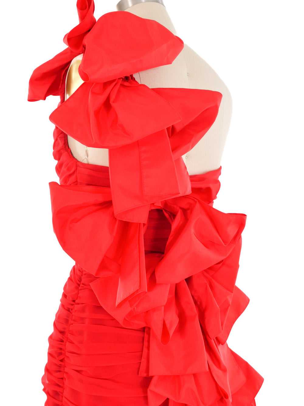 1980's Red Ruched Bow Back Dress - image 7