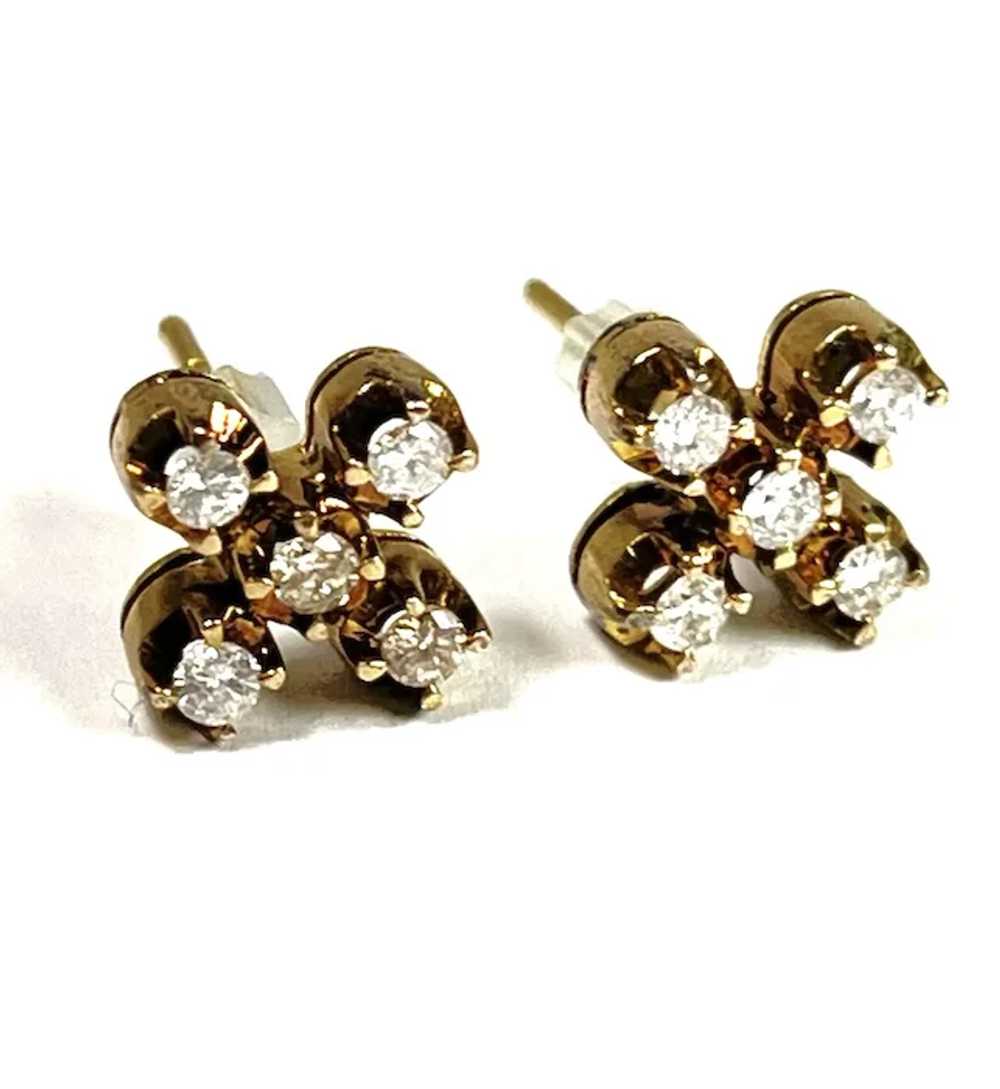 14k Diamond Cluster Stud Earrings - image 12