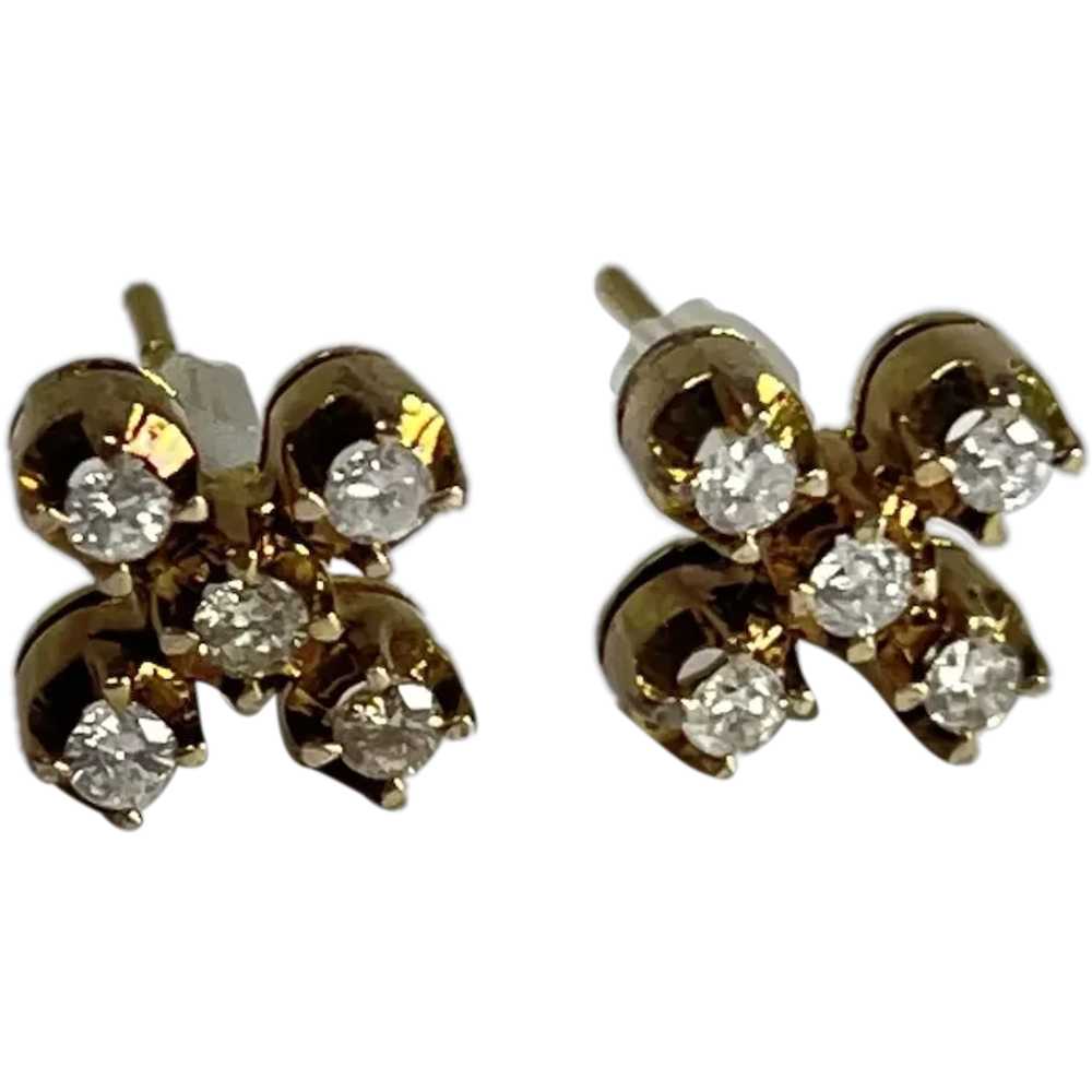 14k Diamond Cluster Stud Earrings - image 1