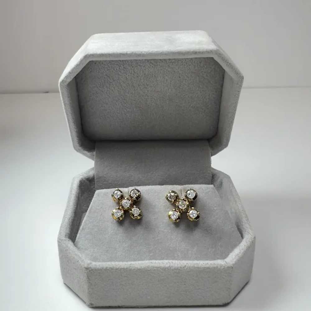 14k Diamond Cluster Stud Earrings - image 3