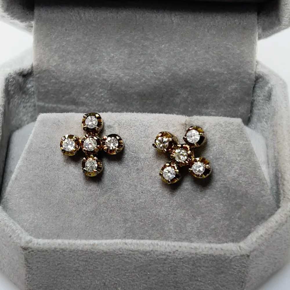 14k Diamond Cluster Stud Earrings - image 6