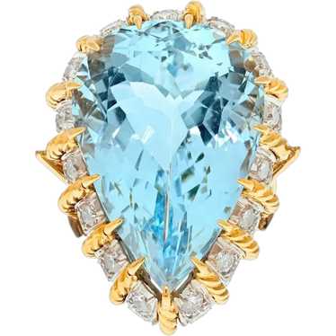 18K Yellow Gold 45 Carat Aquamarine And Diamond Ri