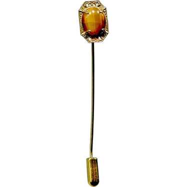 Brown Stone Scarf/Stick Pin, Signed - image 1