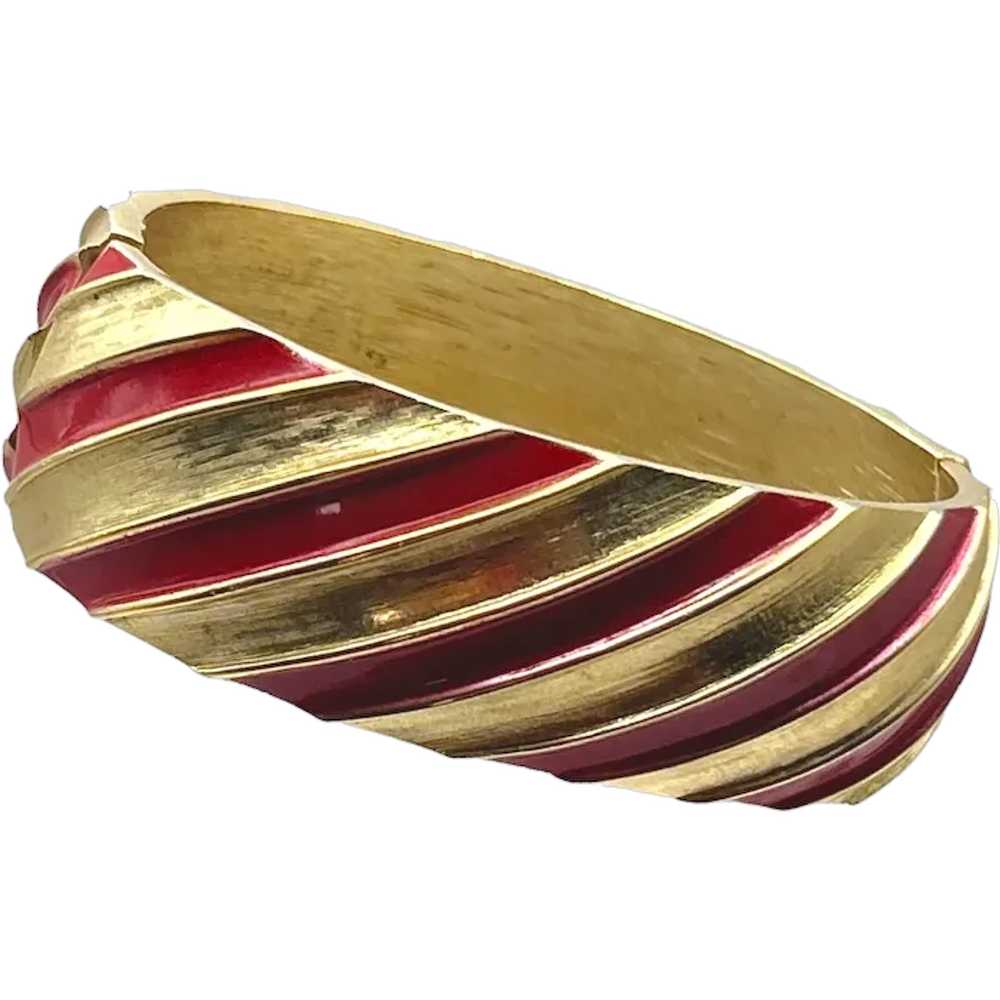 Vintage Trifari Red Hinged Cuff Bracelet - image 1