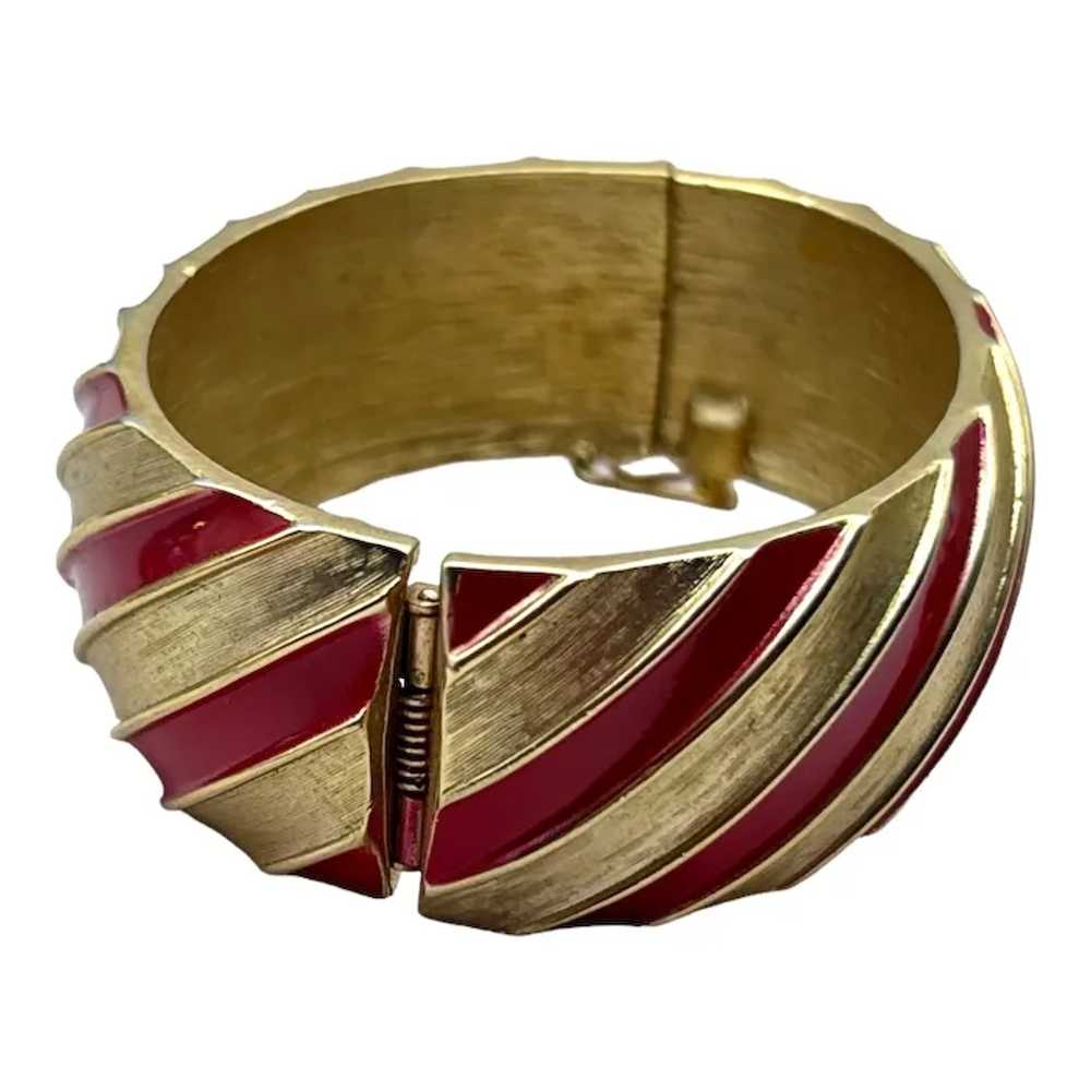 Vintage Trifari Red Hinged Cuff Bracelet - image 3