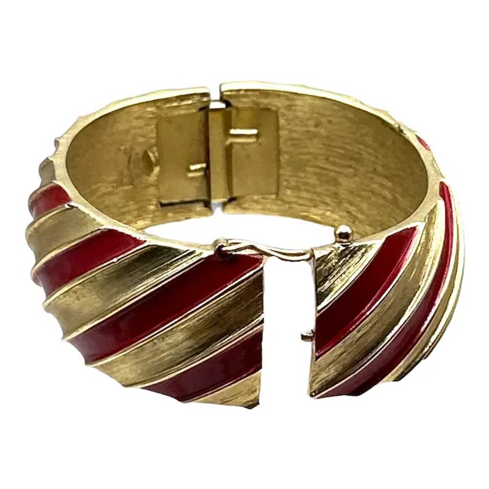 Vintage Trifari Red Hinged Cuff Bracelet - image 4