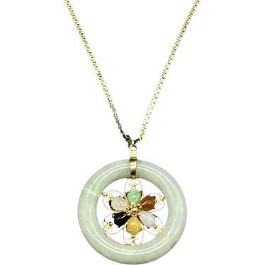 14k Yellow Gold Jade Disc Gemstones Pendant Serpe… - image 1
