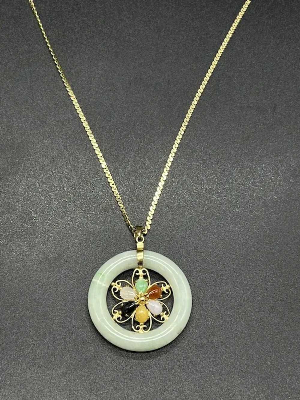 14k Yellow Gold Jade Disc Gemstones Pendant Serpe… - image 3