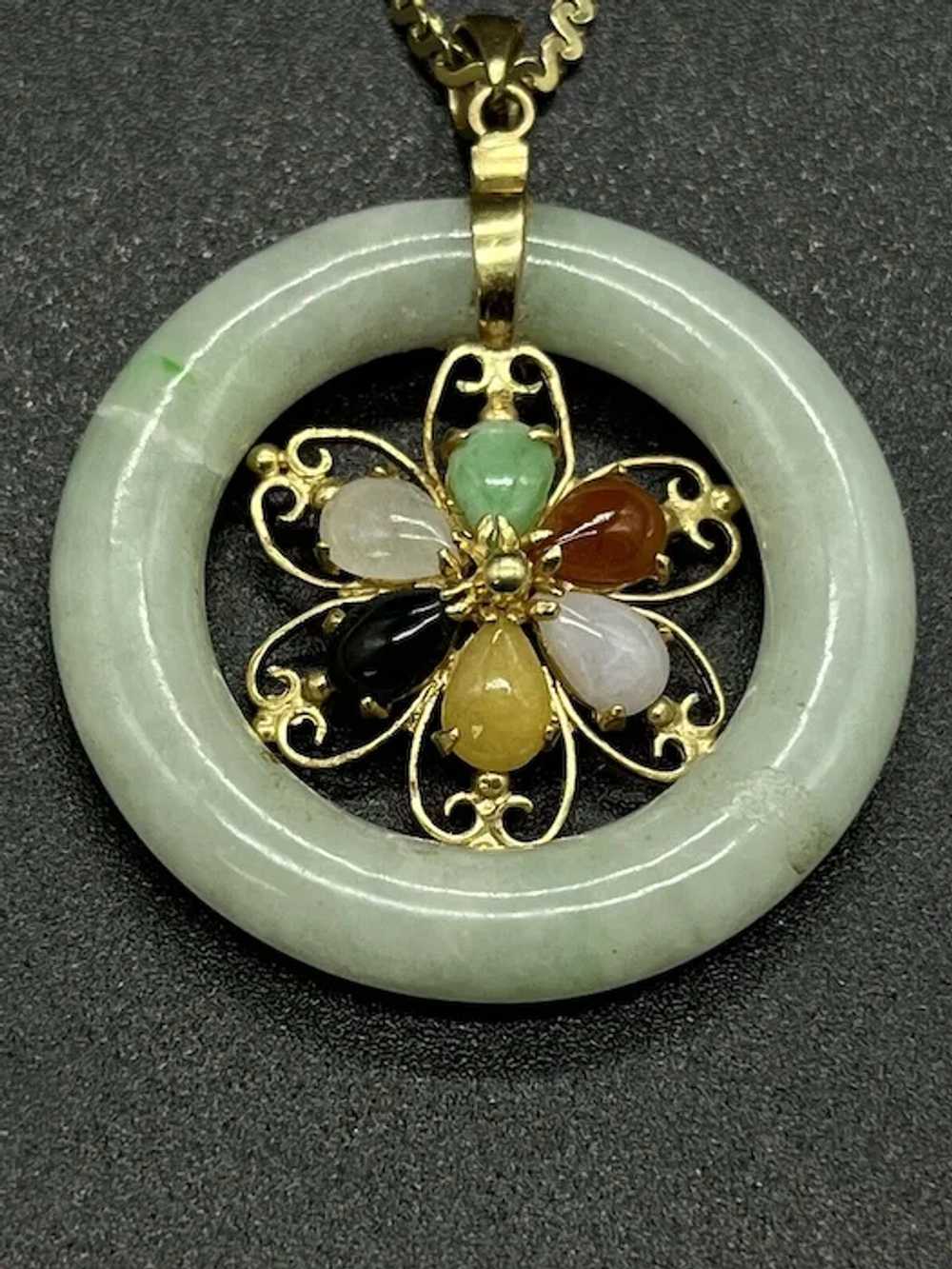 14k Yellow Gold Jade Disc Gemstones Pendant Serpe… - image 4