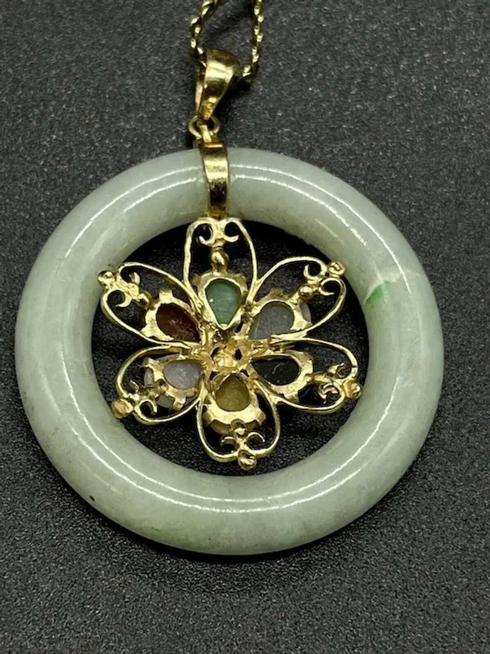 14k Yellow Gold Jade Disc Gemstones Pendant Serpe… - image 5