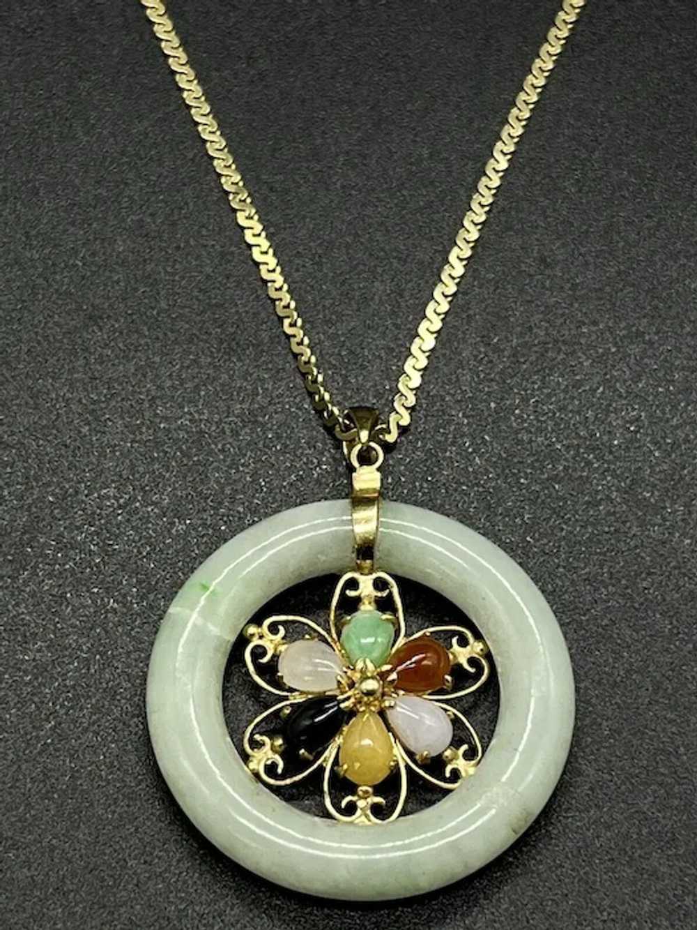 14k Yellow Gold Jade Disc Gemstones Pendant Serpe… - image 6