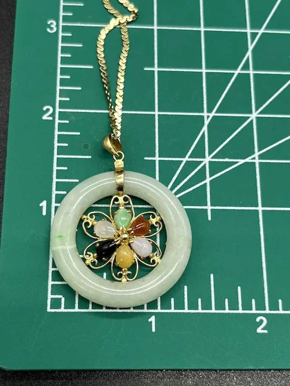 14k Yellow Gold Jade Disc Gemstones Pendant Serpe… - image 8