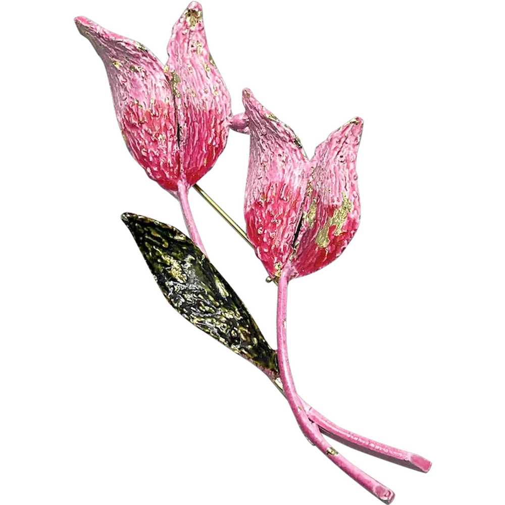 Vintage ART Arthur pepper Pink Enamel Flower Broo… - image 1