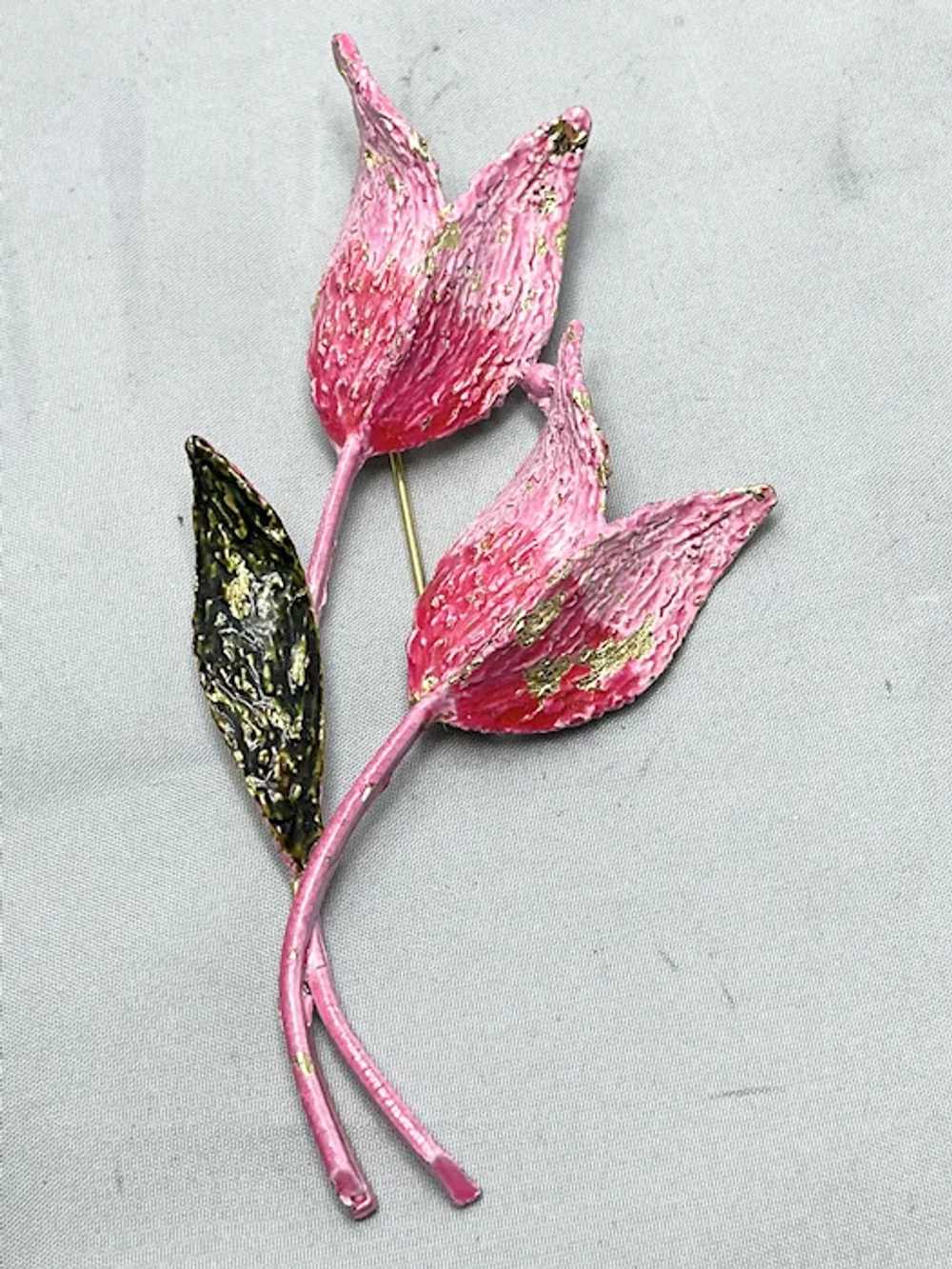 Vintage ART Arthur pepper Pink Enamel Flower Broo… - image 2