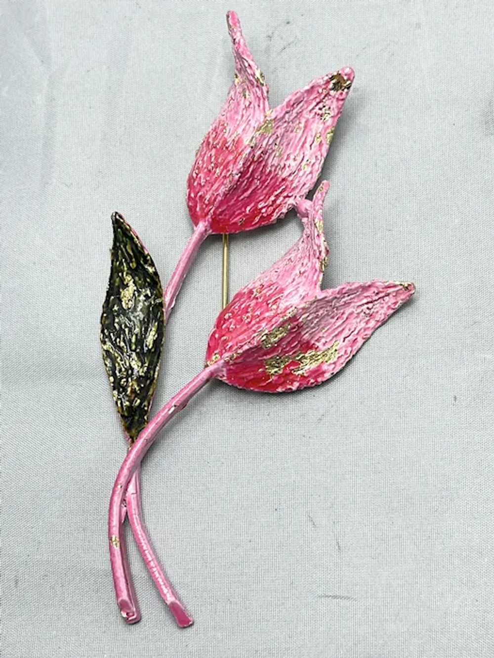 Vintage ART Arthur pepper Pink Enamel Flower Broo… - image 3