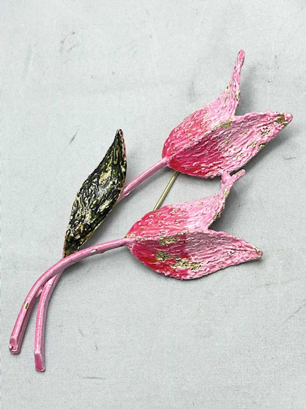 Vintage ART Arthur pepper Pink Enamel Flower Broo… - image 4