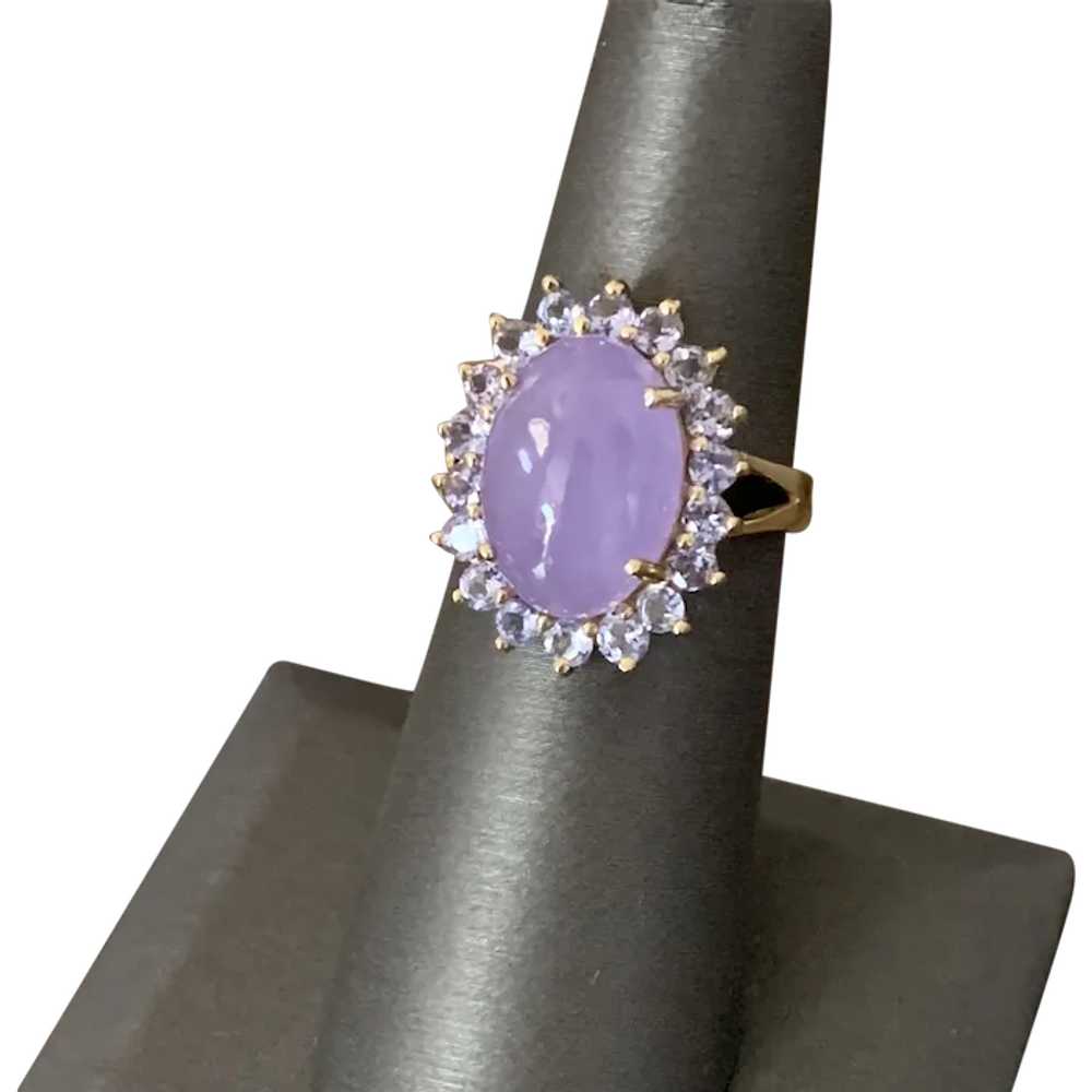 14K Lavender Jade Cabochon & Lavender Quartz Ring - image 1