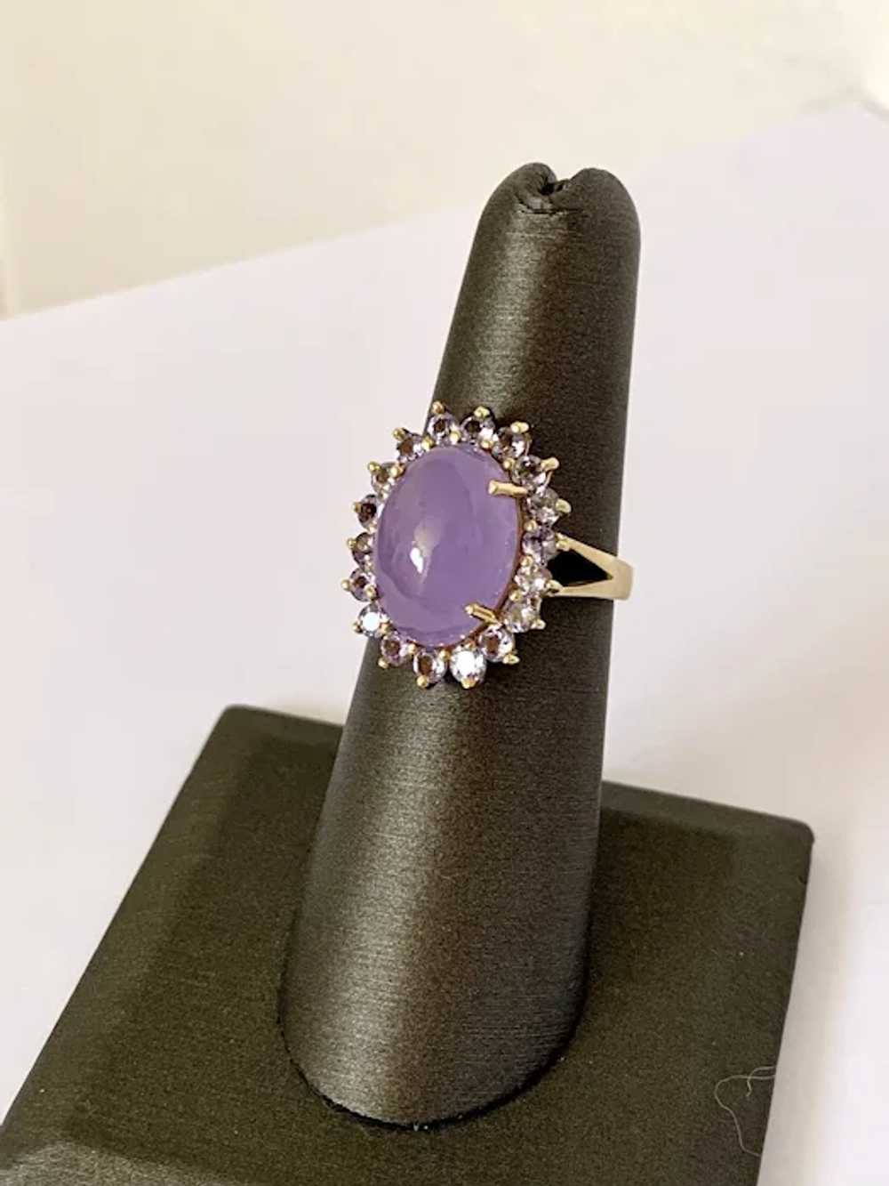 14K Lavender Jade Cabochon & Lavender Quartz Ring - image 6