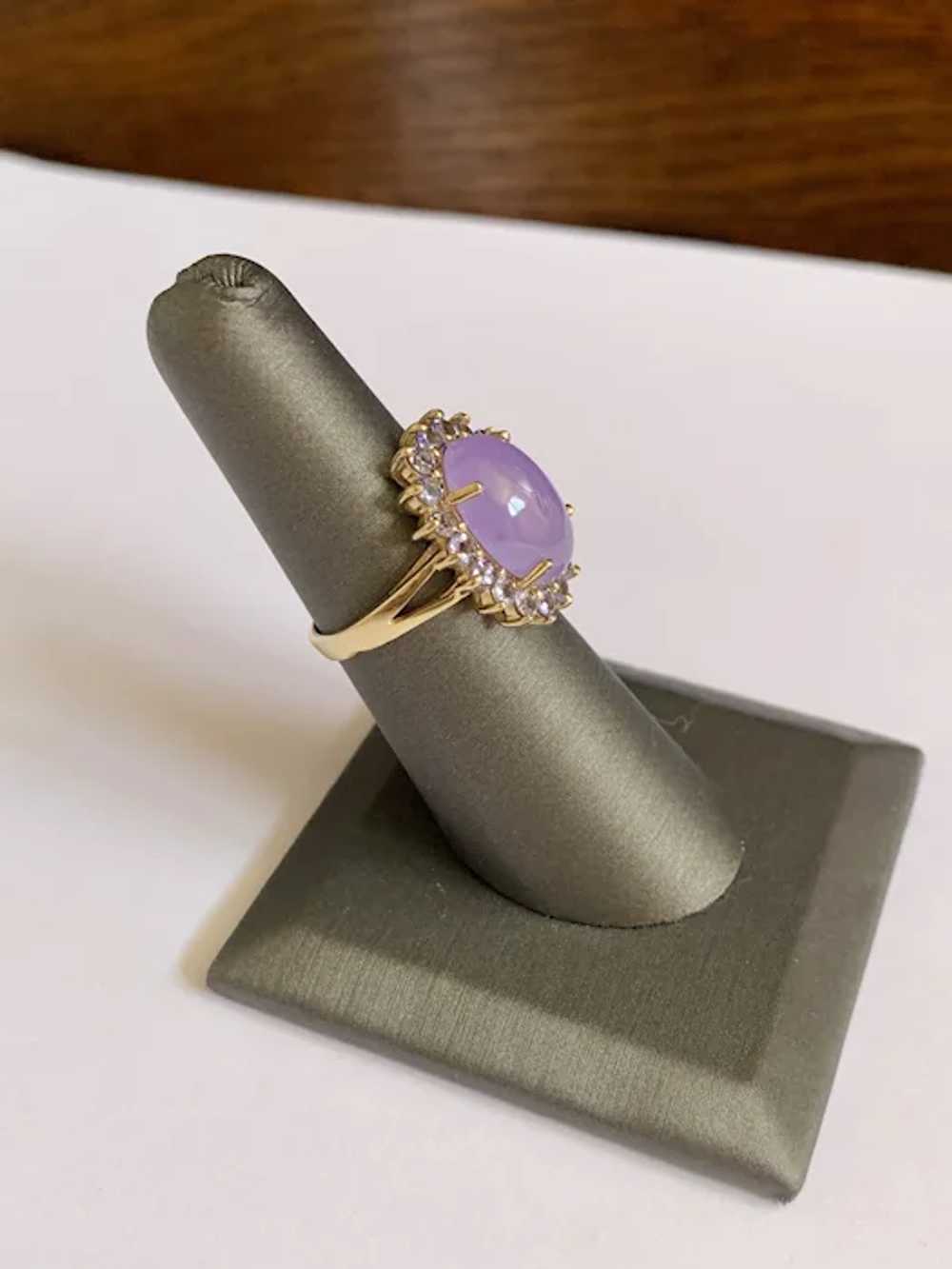 14K Lavender Jade Cabochon & Lavender Quartz Ring - image 9
