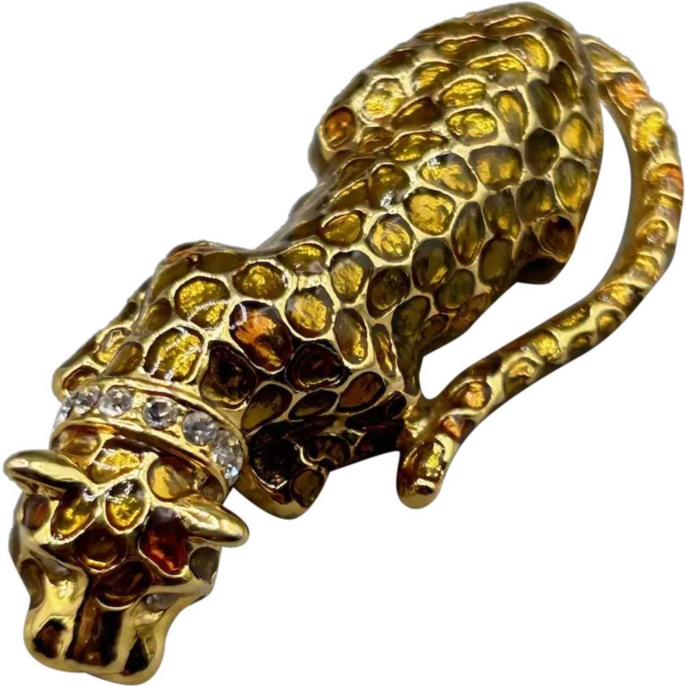 Wild Cat Brooch Cheetah Leopard Gold Tone & Ename… - image 1