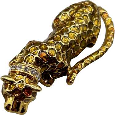 Wild Cat Brooch Cheetah Leopard Gold Tone & Ename… - image 1