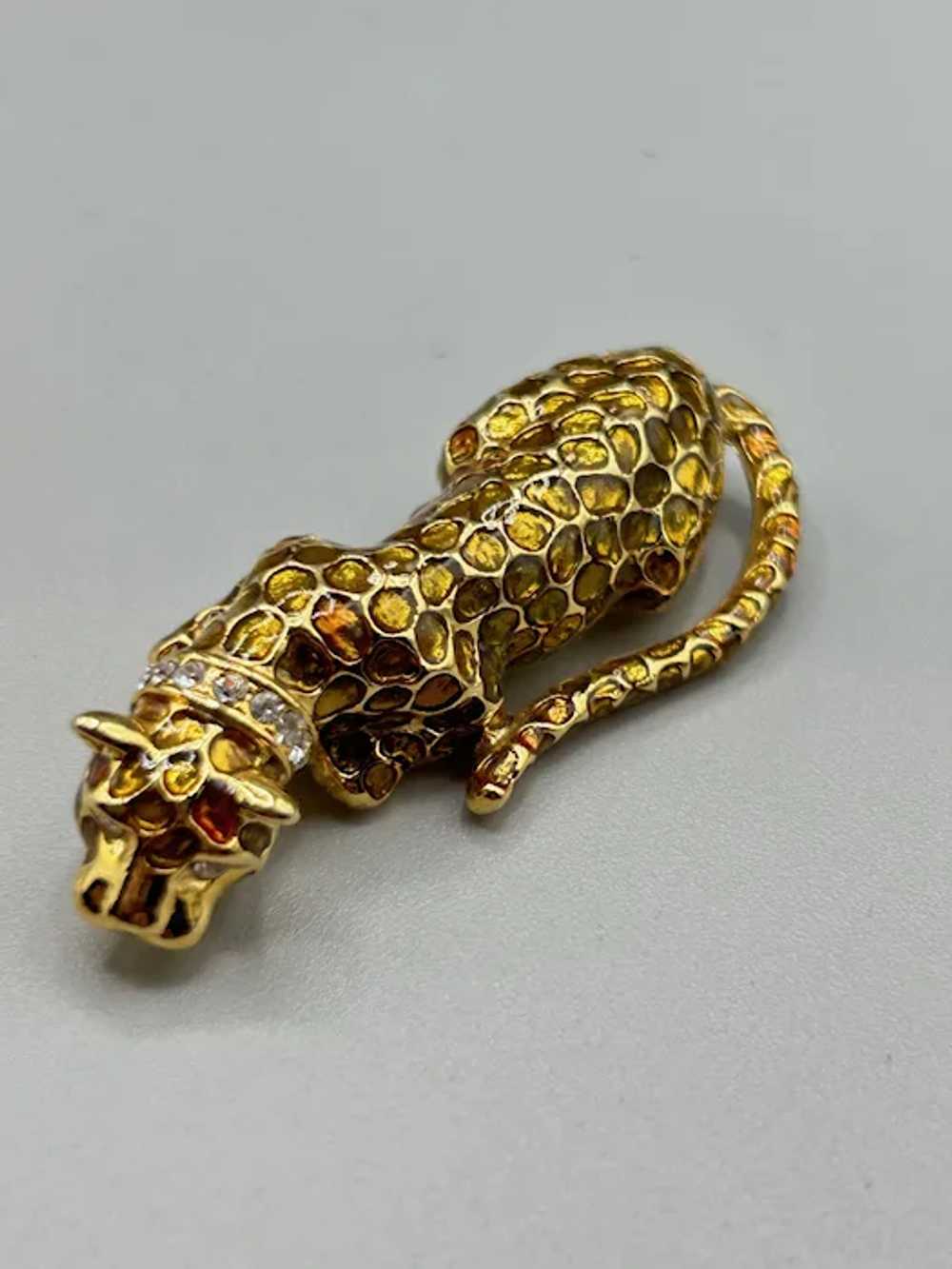 Wild Cat Brooch Cheetah Leopard Gold Tone & Ename… - image 2