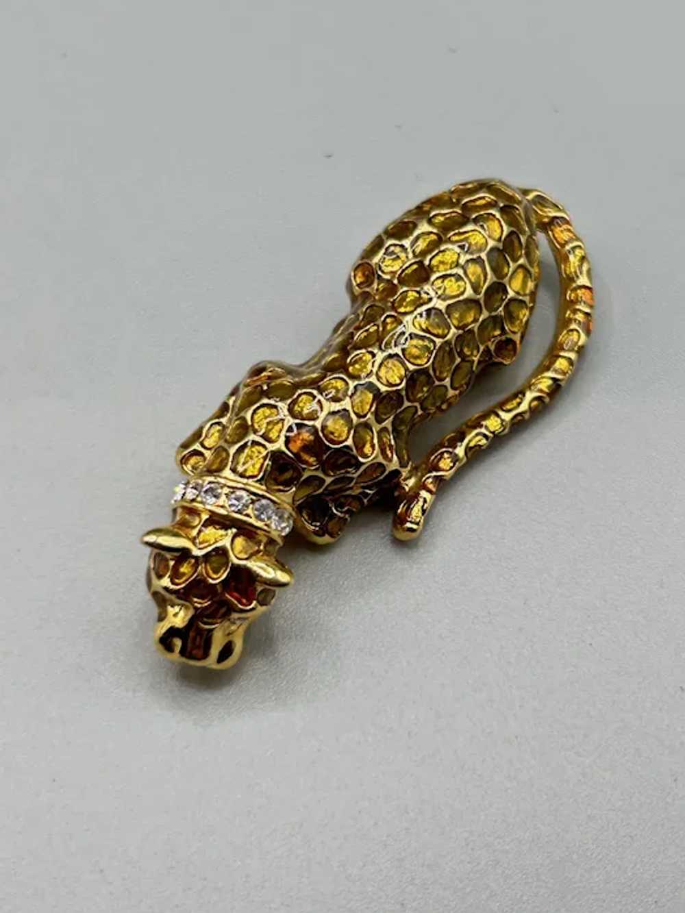 Wild Cat Brooch Cheetah Leopard Gold Tone & Ename… - image 3