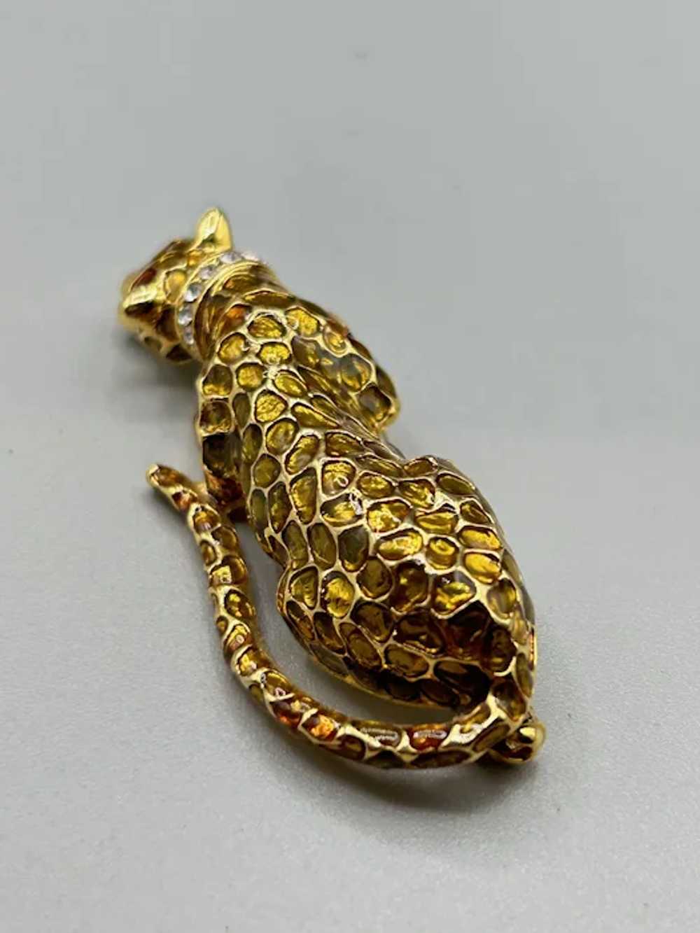 Wild Cat Brooch Cheetah Leopard Gold Tone & Ename… - image 4