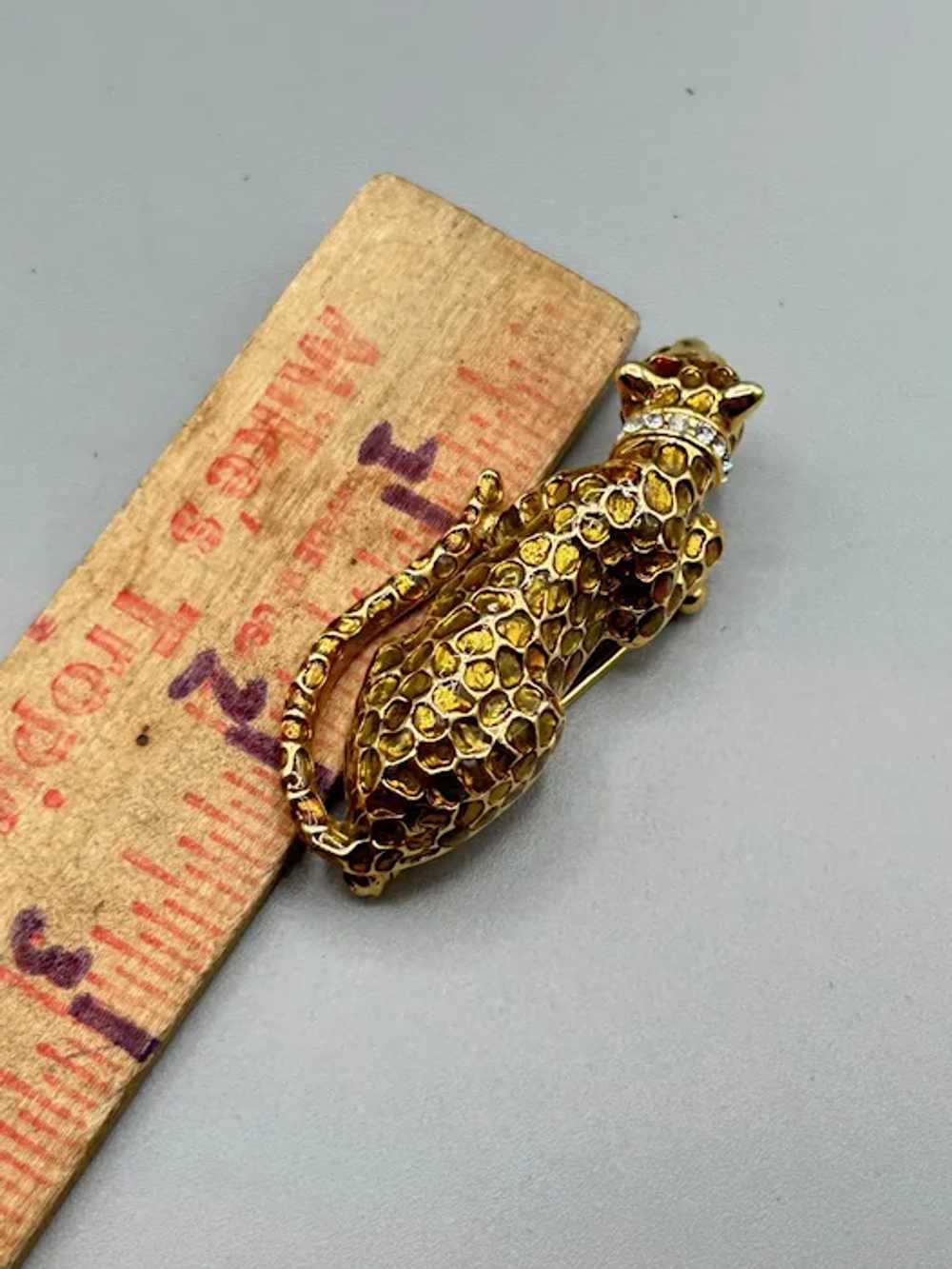 Wild Cat Brooch Cheetah Leopard Gold Tone & Ename… - image 6