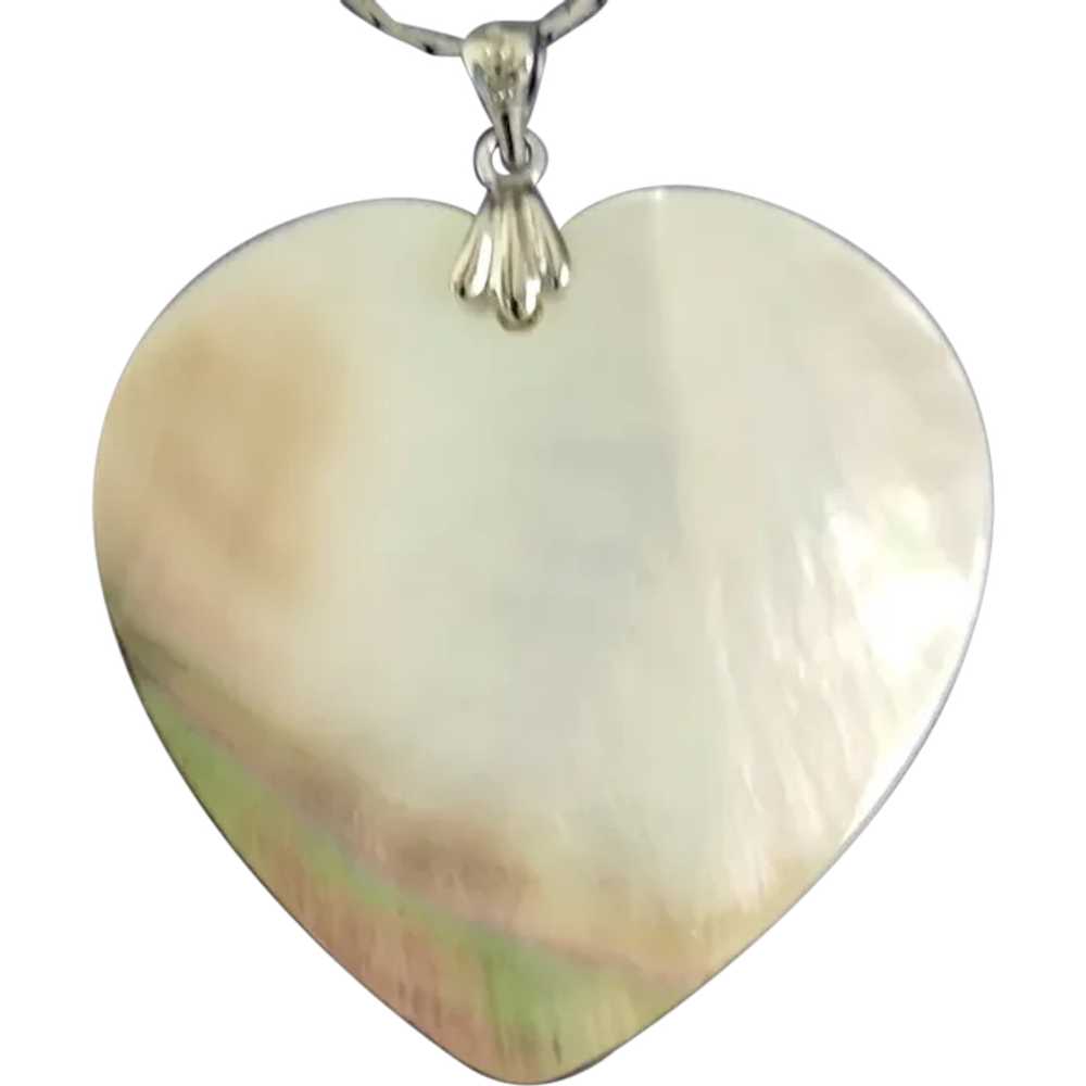 Large Luminescent Abalone Heart Shaped Pendant 18… - image 1