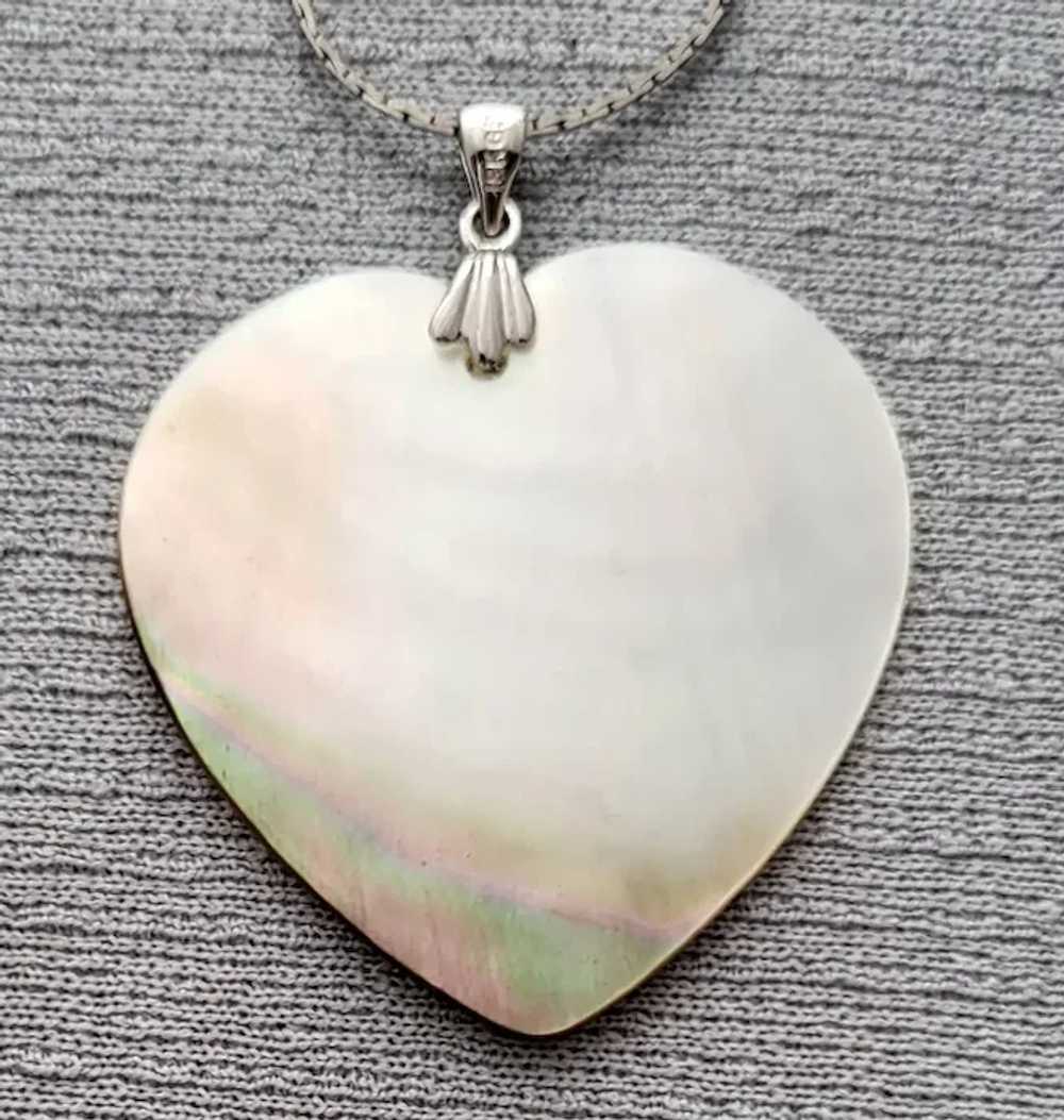 Large Luminescent Abalone Heart Shaped Pendant 18… - image 5