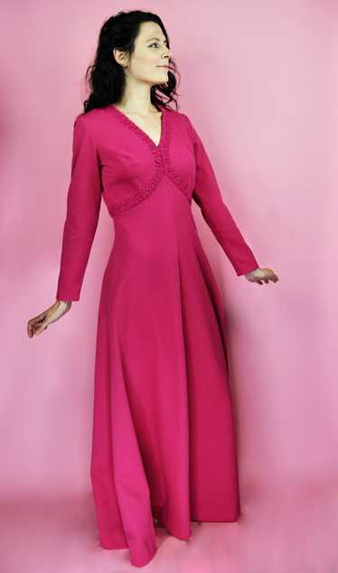 1960s 1970s Vintage Hot Pink Maxi Dress - Md
