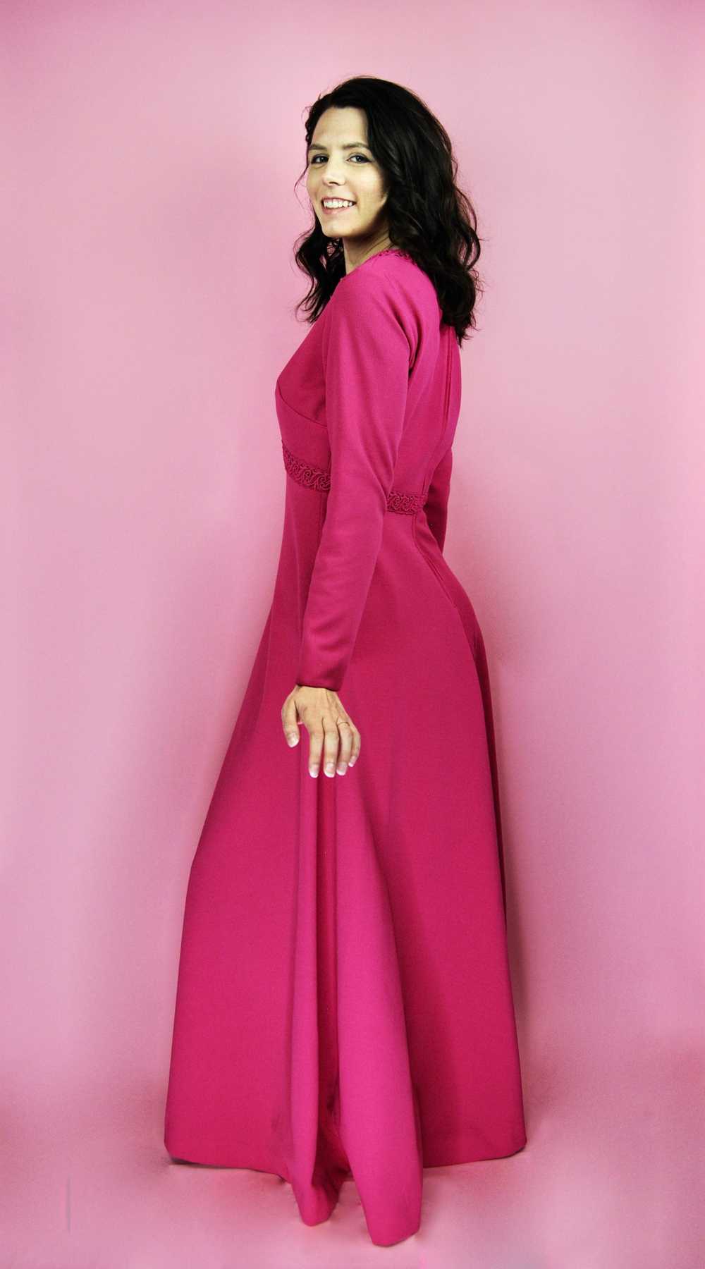 1960s 1970s Vintage Hot Pink Maxi Dress - Md - image 2