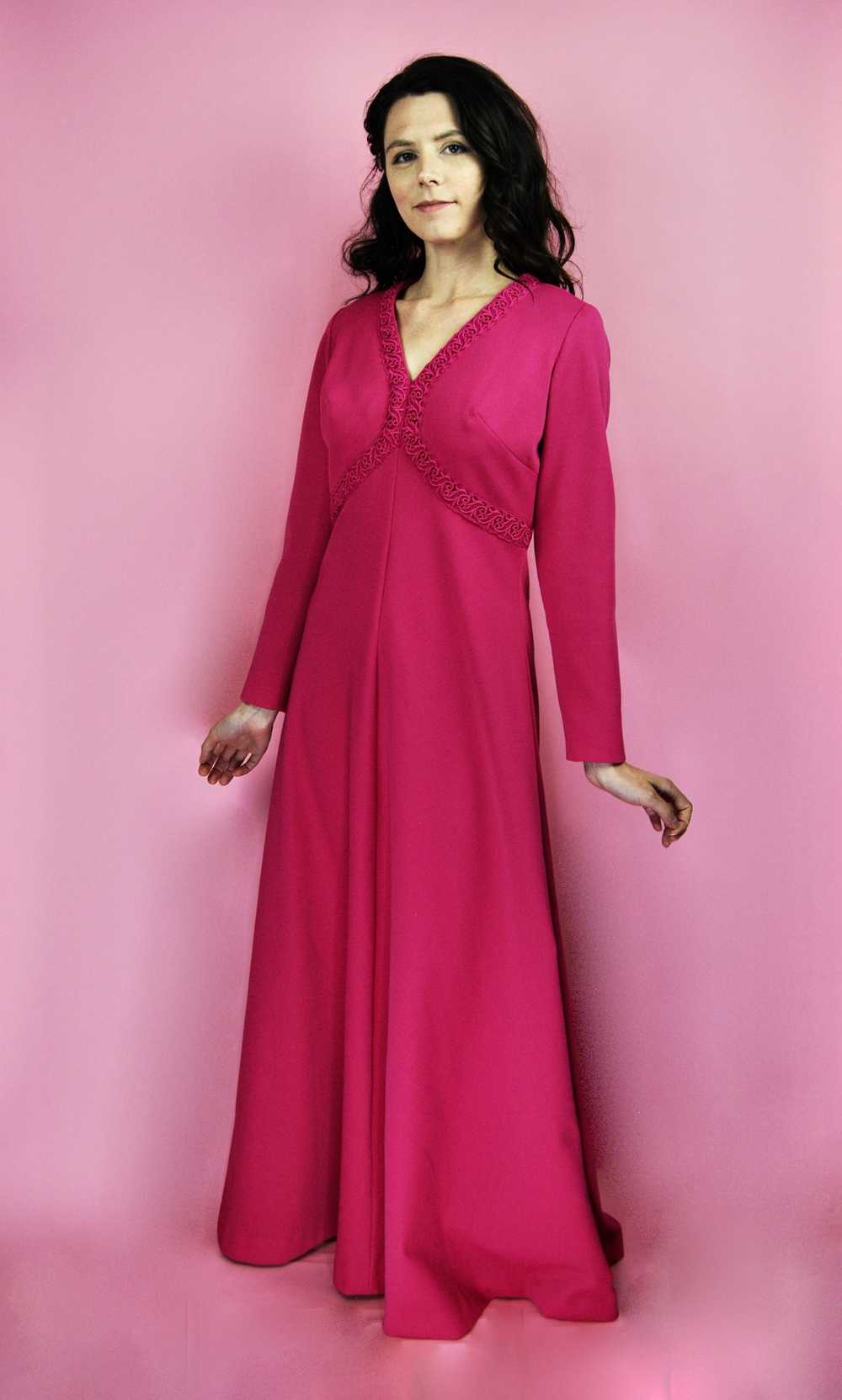 1960s 1970s Vintage Hot Pink Maxi Dress - Md - image 3