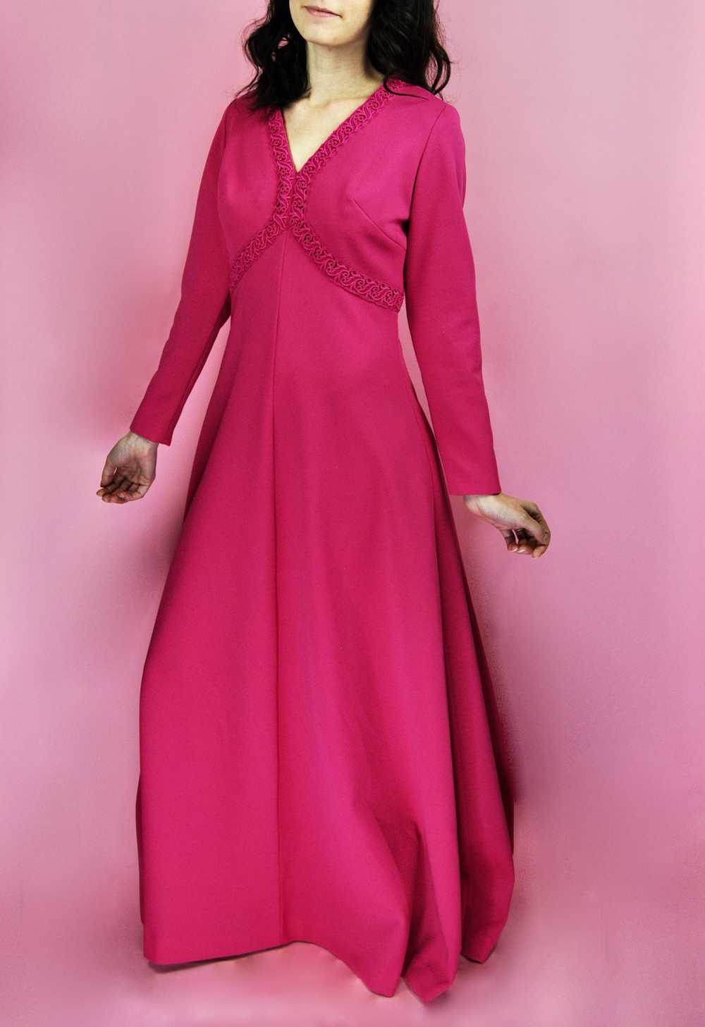 1960s 1970s Vintage Hot Pink Maxi Dress - Md - image 7