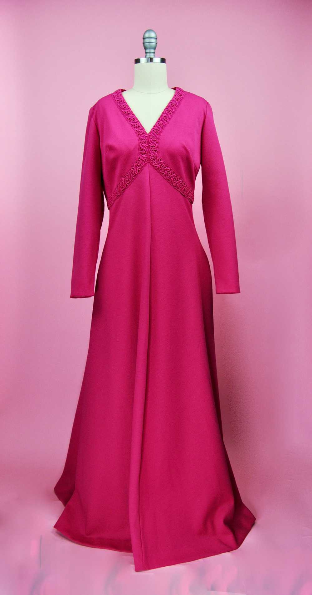 1960s 1970s Vintage Hot Pink Maxi Dress - Md - image 8