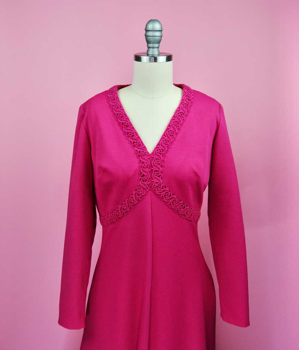 1960s 1970s Vintage Hot Pink Maxi Dress - Md - image 9