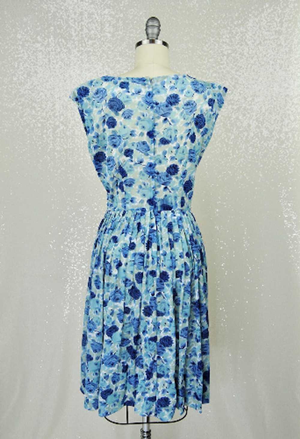 1960s Vintage Patty Petite Semi Sheer Blue Floral Dre… - Gem